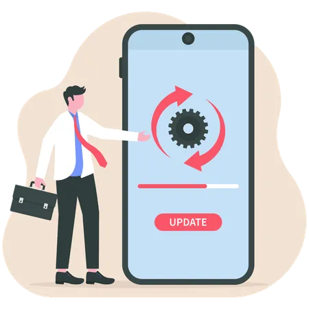 Businessman doing software update  Illustration