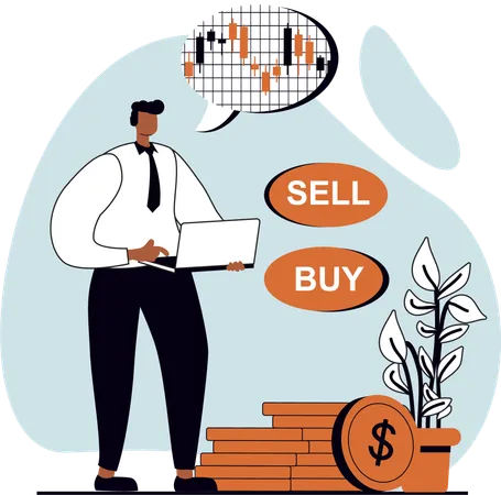 Businessman doing stock market analysis  Illustration