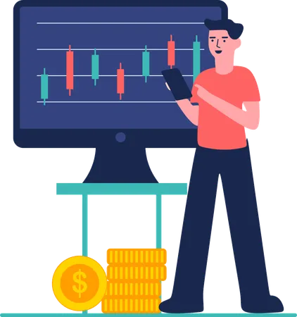 Businessman doing stock market analysis  Illustration