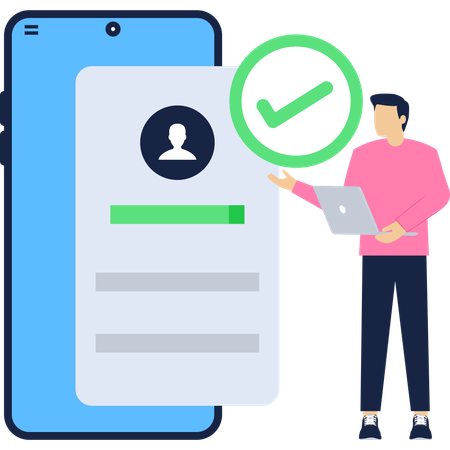 Businessman doing successful mobile account registration  Illustration