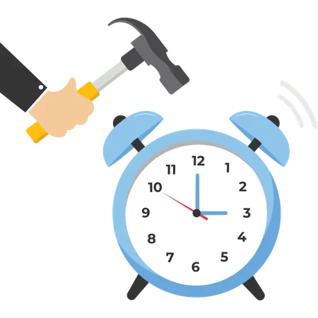 Vector Illustration Businessman With Hammer Rings In Alarm Clock Working Time Management Concept Quick Reaction To Wake Up Business Blue Design People Plan Hours Warnings Job White Background Illustration