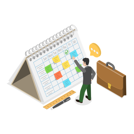 Businessman doing task management in calendar  Illustration