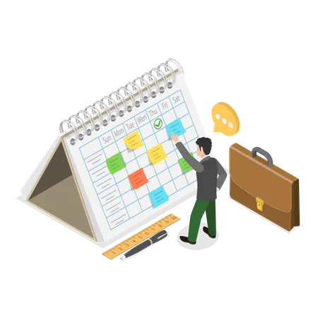 Businessman doing task management in calendar  Illustration