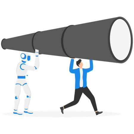 Businessman doing teamwork with robot  Illustration
