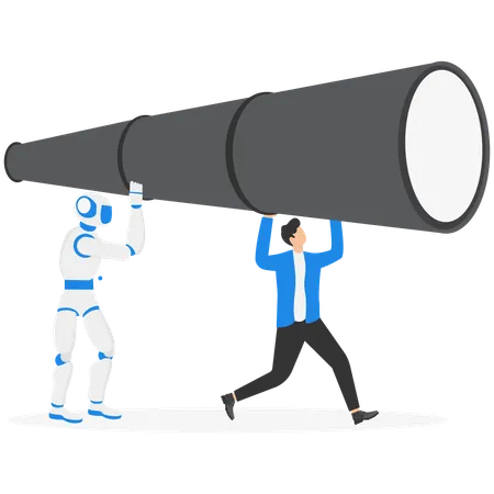 Businessman doing teamwork with robot  Illustration