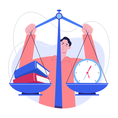 Businessman doing time balance with work scales  Illustration