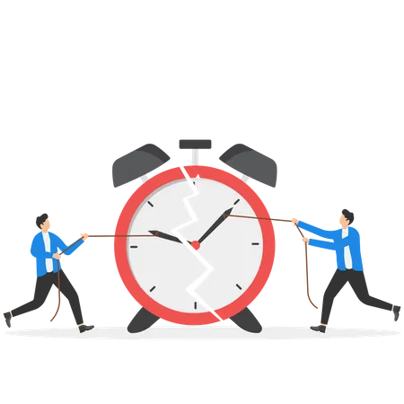 Businessman Using Rope To Pull Minute And Hour Hand To Break The Clock Metaphor Of Effort To Manage Time For Multiple Projects Work Deadline Or Time Management Illustration