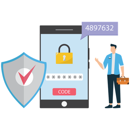 Businessman doing Two-Factor Authentication on Phone  Illustration