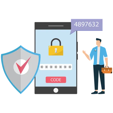 Businessman doing Two-Factor Authentication on Phone  Illustration