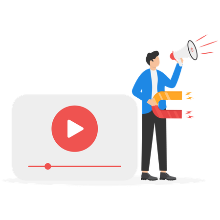 ビデオマーケティングを行うビジネスマン  イラスト