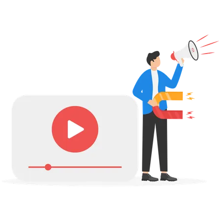 ビデオマーケティングを行うビジネスマン  イラスト