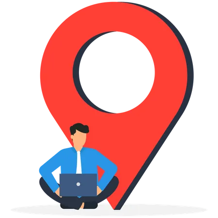 Remote Job Or Distance Work Virtual Office Or Working Anywhere Freelancer Or Online Office Oversea Employee Concept Businessman Working Remotely With Computer Laptop On Location Map Pin Illustration