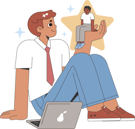 Businessman doing virtual meeting  Illustration