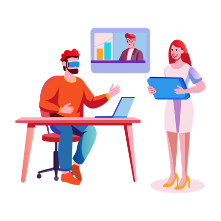 Businessman doing virtual meeting  Illustration