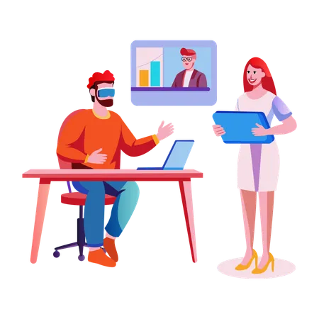 Businessman doing virtual meeting  Illustration