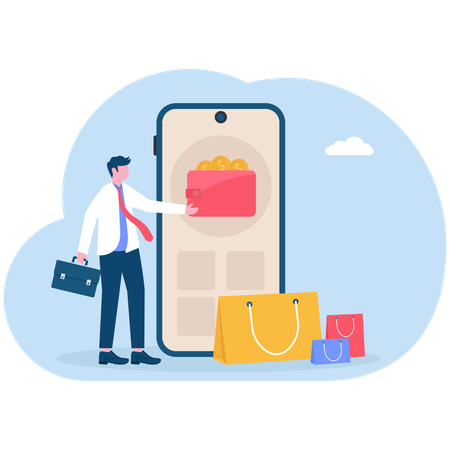 Businessman doing virtual shopping  Illustration