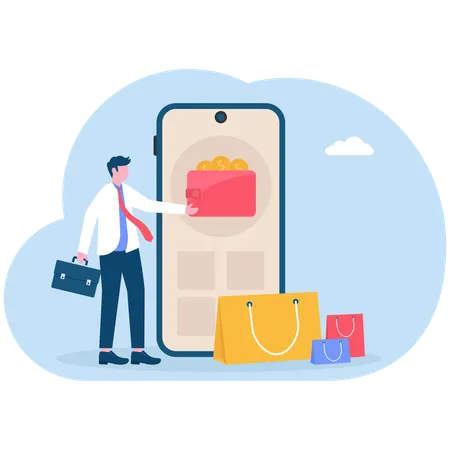 Businessman doing virtual shopping  Illustration