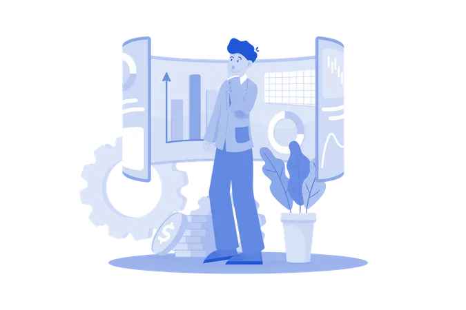 Businessman Doing Web Analytics Illustration Concept On White Background Illustration