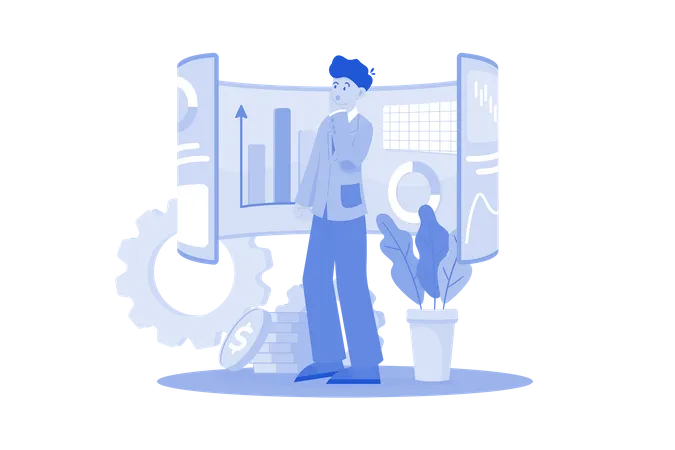 Businessman doing web analytics  Illustration