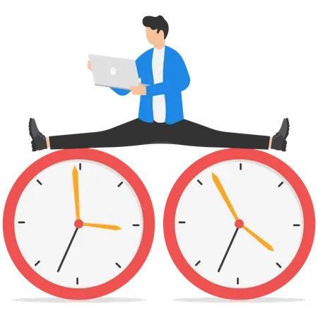Businessman doing work in flexible time  Illustration