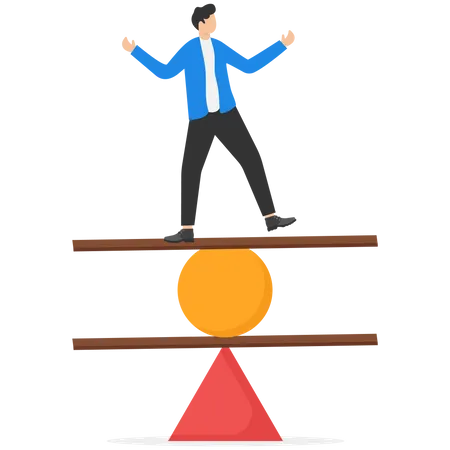 Work Life Balance Equilibrium Or Equality Concentration Or Stability Challenge Or Risk Management Concept Confidence Businessman Balance Himself Illustration