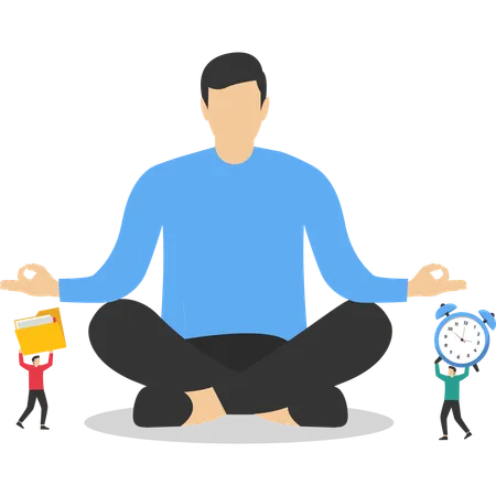 Businessman doing yoga at workplace  Illustration