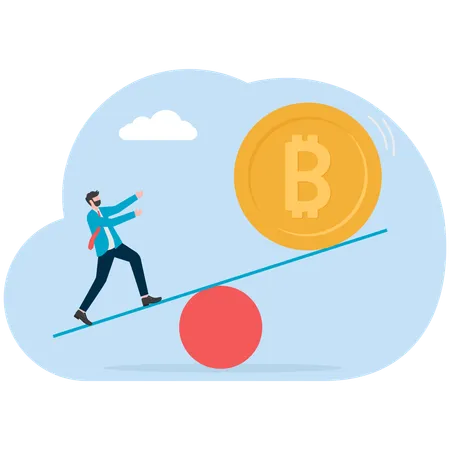 Businessman down lever to make bitcoin rise  Illustration