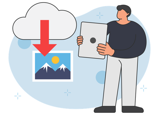 Businessman download images from cloud  Illustration
