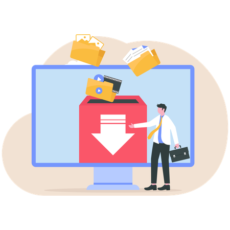 Businessman downloading business folder  Illustration