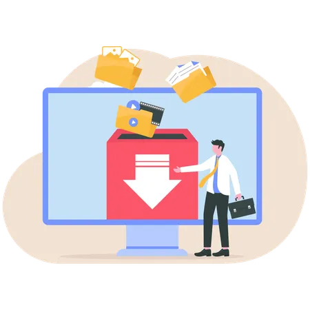 Businessman downloading business folder  Illustration
