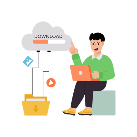 Businessman downloading data from cloud  Illustration