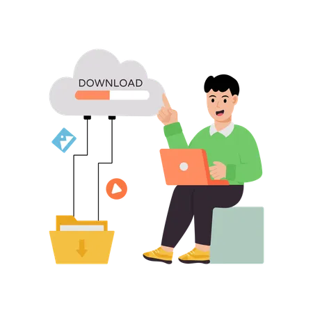 Businessman downloading data from cloud  Illustration