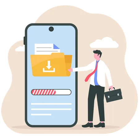 Businessman downloading online file  Illustration