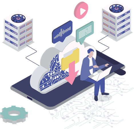 Businessman downloads data from cloud  Illustration