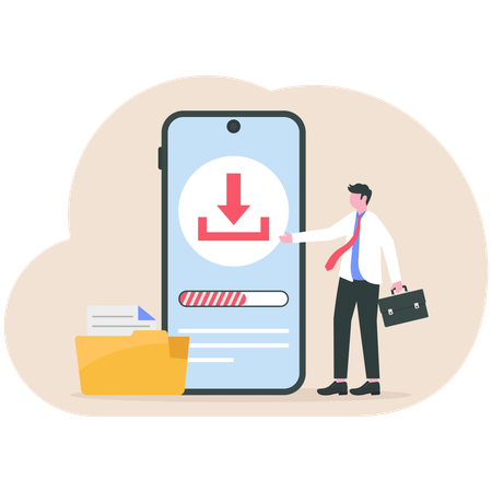Businessman downloads online file  Illustration