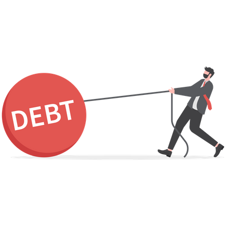 Businessman dragging weight debt  Illustration