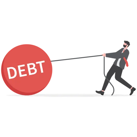 Businessman dragging weight debt  Illustration