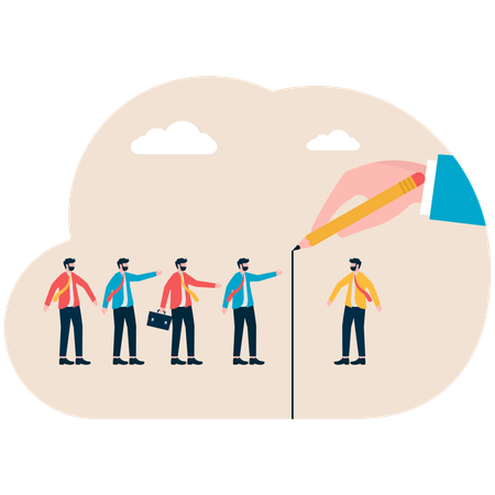 Businessman draw line between employees  Illustration