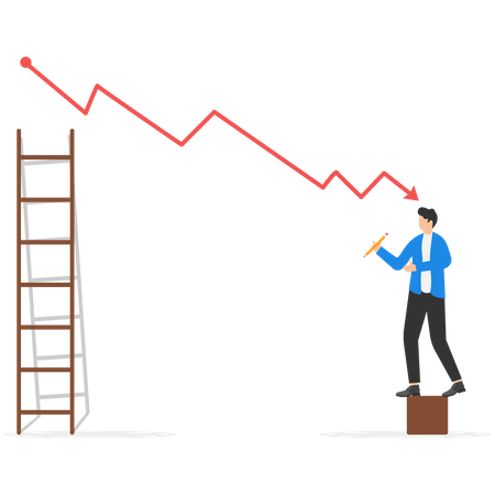Businessman draw simple graphs with descending curves and ladder  Illustration