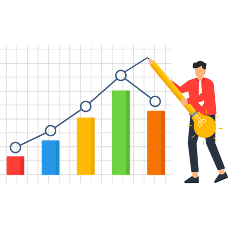 Businessman Drawing Growth Chart with Giant Pencil Idea Innovation  Illustration