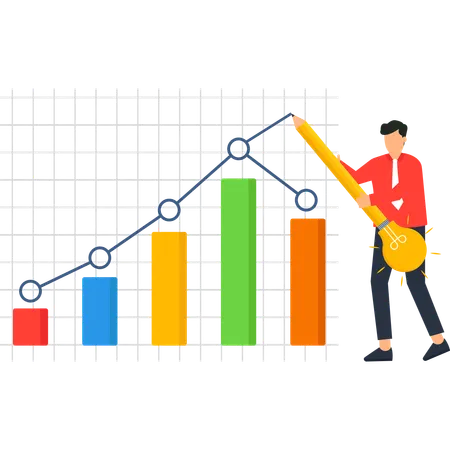 Businessman Drawing Growth Chart with Giant Pencil Idea Innovation  Illustration