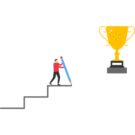 Write The Ladder Up To Find The Trophy Vector Illustration In Flat Style Illustration