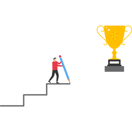 Businessman drawing ladder up to find the trophy  Illustration