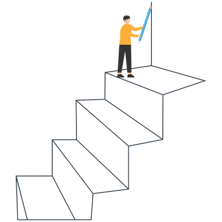 Businessman drawing outline of steps with pen  Illustration