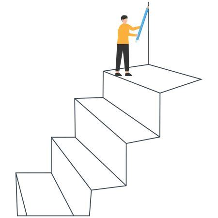 Businessman drawing outline of steps with pen  Illustration