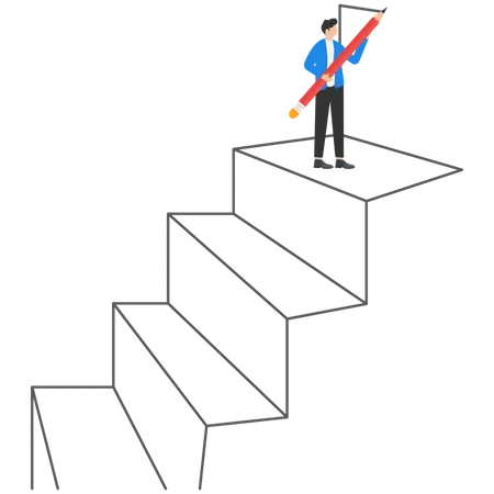 Businessman Drawing Outline Of Steps With Pencil Concept Business Vector Illustration Illustration