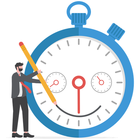 Businessman drawing smile face on time counting down timer clock  Illustration