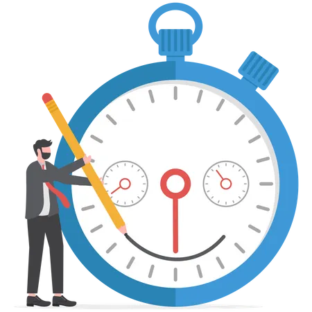 Businessman drawing smile face on time counting down timer clock  Illustration