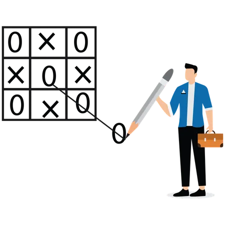 Businessman drawing tic tac toe outside box  Illustration