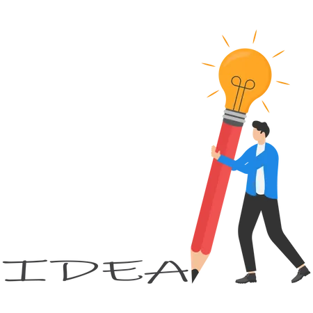 Business Idea Concept Businessman Drawing With Bulb Pencil Creating Idea Illustration
